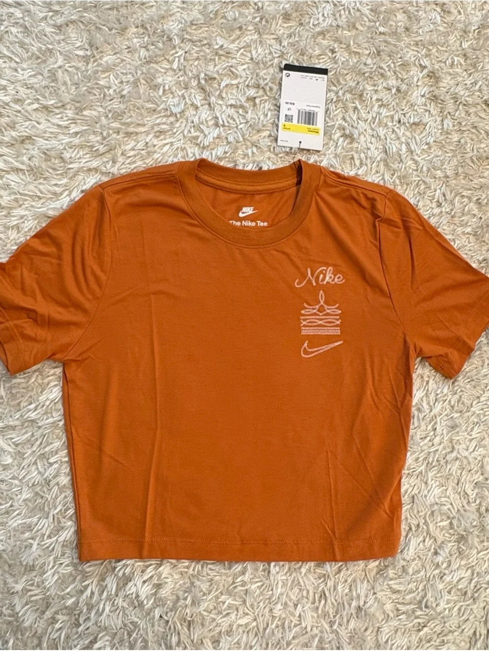 Nike Women's Orange Bedazzled Jewel Short-Sleeve Crop Top Tee Gym Athletic
